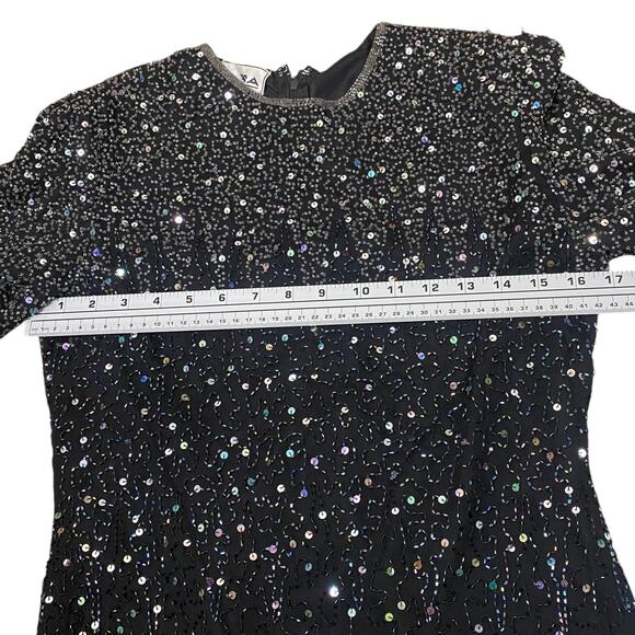 Patra Vtg Black Silver Iridescent Beaded Sequin Short Sleeve Blouse SZ PS - Picture 7 of 11